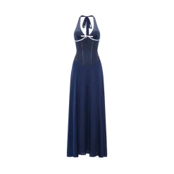 Sheer Luck Tasman French Hollow Cutting Sling Dress Blue