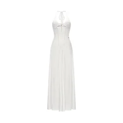 Sheer Luck Tasman French Hollow Cutting Halter Dress White