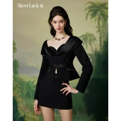 Sheer Luck Vivi Classic Square Neck Blazer Black