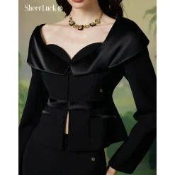 Sheer Luck Vivi Classic Square Neck Blazer Black