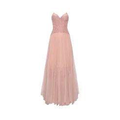 Sheer Luck Wavy Lace Fish-bone Gauze Maxi Dress Pink