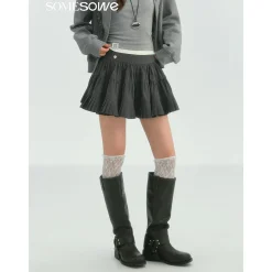 SomeSowe Ballet Pleated A-Line Puffy Skirt Gray