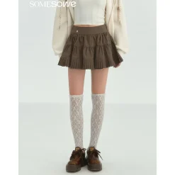 SomeSowe Ballet Pleated A-Line Puffy Skirt Brown