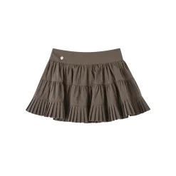 SomeSowe Ballet Pleated A-Line Puffy Skirt Brown