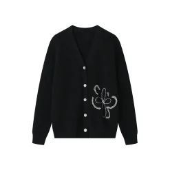 SomeSowe Beaded Floral Silhouette Cardigan Black