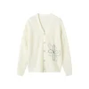 SomeSowe Beaded Floral Silhouette Cardigan White