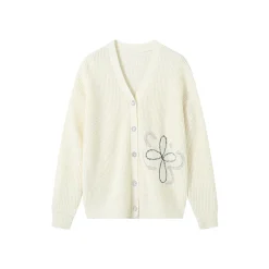 SomeSowe Beaded Floral Silhouette Cardigan White