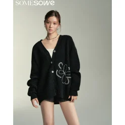 SomeSowe Beaded Floral Silhouette Cardigan Black