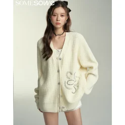 SomeSowe Beaded Floral Silhouette Cardigan White
