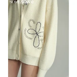 SomeSowe Beaded Floral Silhouette Cardigan White