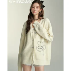 SomeSowe Beaded Floral Silhouette Cardigan White