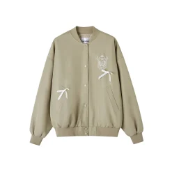 SomeSowe Bow Badge Casual Baseball Jacket Khaki