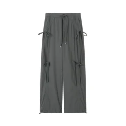 SomeSowe Bow Drawstring Cargo Pants Gray