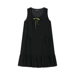 SomeSowe Bow Drawstring Cargo Vest Dress Black