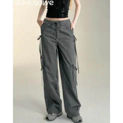 SomeSowe Bow Drawstring Cargo Pants Gray