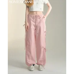 SomeSowe Bow Drawstring Cargo Pants Pink