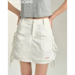 SomeSowe Bow Drawstring Cargo Skirt White