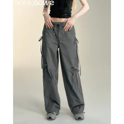 SomeSowe Bow Drawstring Cargo Pants Gray