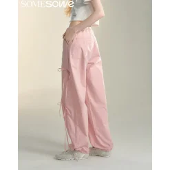 SomeSowe Bow Drawstring Cargo Pants Pink