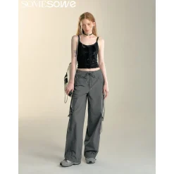 SomeSowe Bow Drawstring Cargo Pants Gray