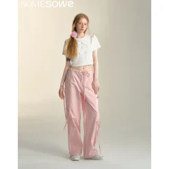 SomeSowe Bow Drawstring Cargo Pants Pink