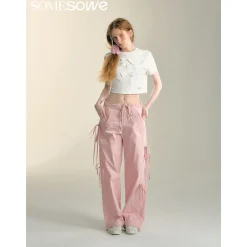 SomeSowe Bow Drawstring Cargo Pants Pink