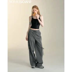 SomeSowe Bow Drawstring Cargo Pants Gray