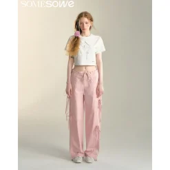 SomeSowe Bow Drawstring Cargo Pants Pink