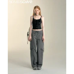 SomeSowe Bow Drawstring Cargo Pants Gray