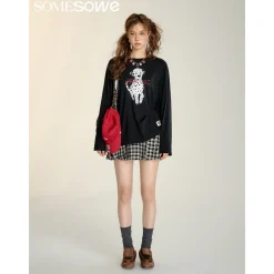 SomeSowe Bow Lace Up Plaid Pleated Skirt