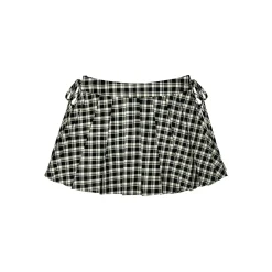 SomeSowe Bow Lace Up Plaid Pleated Skirt