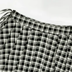 SomeSowe Bow Lace Up Plaid Pleated Skirt