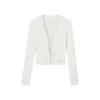 SomeSowe Bow Lace Up V-Neck Cardigan White