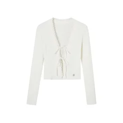 SomeSowe Bow Lace Up V-Neck Cardigan White