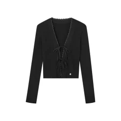 SomeSowe Bow Lace Up V-Neck Cardigan Black