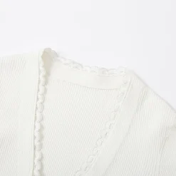 SomeSowe Bow Lace Up V-Neck Cardigan White