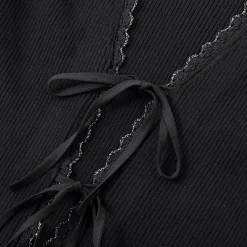 SomeSowe Bow Lace Up V-Neck Cardigan Black