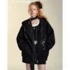 SomeSowe Bow Rivet Hooded Casual Jacket Black