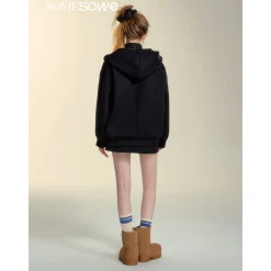 SomeSowe Bow Rivet Hooded Casual Jacket Black