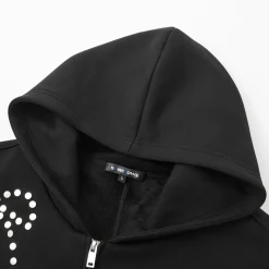 SomeSowe Bow Rivet Hooded Casual Jacket Black