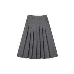 SomeSowe Bow Sequin Pleated Long Skirt Gray