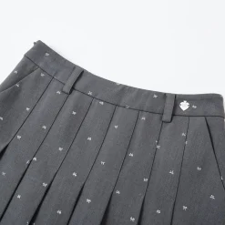 SomeSowe Bow Sequin Pleated Long Skirt Gray