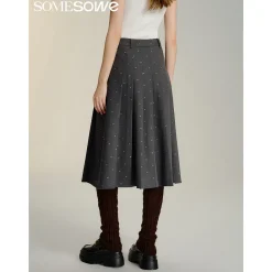 SomeSowe Bow Sequin Pleated Long Skirt Gray