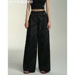 SomeSowe Camellia Printed Wide-Leg Pants Black