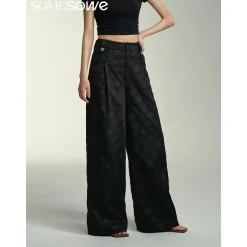 SomeSowe Camellia Printed Wide-Leg Pants Black