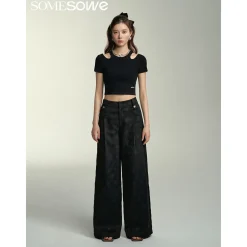 SomeSowe Camellia Printed Wide-Leg Pants Black