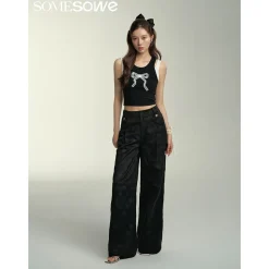SomeSowe Camellia Printed Wide-Leg Pants Black