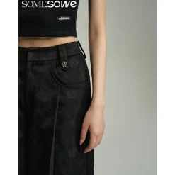 SomeSowe Camellia Printed Wide-Leg Pants Black