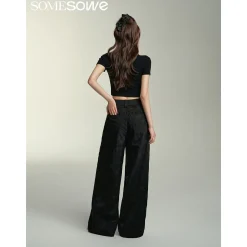 SomeSowe Camellia Printed Wide-Leg Pants Black