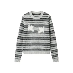 SomeSowe Cat Striped Round-Neck Knit Sweater